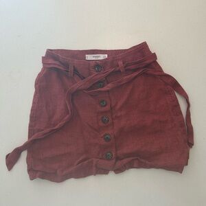 Mango Casual Button-Front Linen Skirt in Wine
